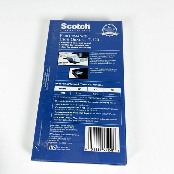 Scotch T-120 PHG Performance High Grade SEALED-Blank VHS Tape Videocassette New - Picture 2 of 4